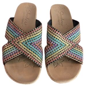 Skechers Women's Beverlee Multicolor Woven Textile Sandals Wedge Heel - Size 7.5